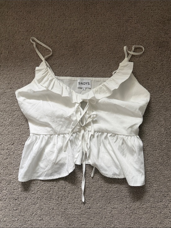 Tops - White Ruffle Tie-Front Peplum Cami